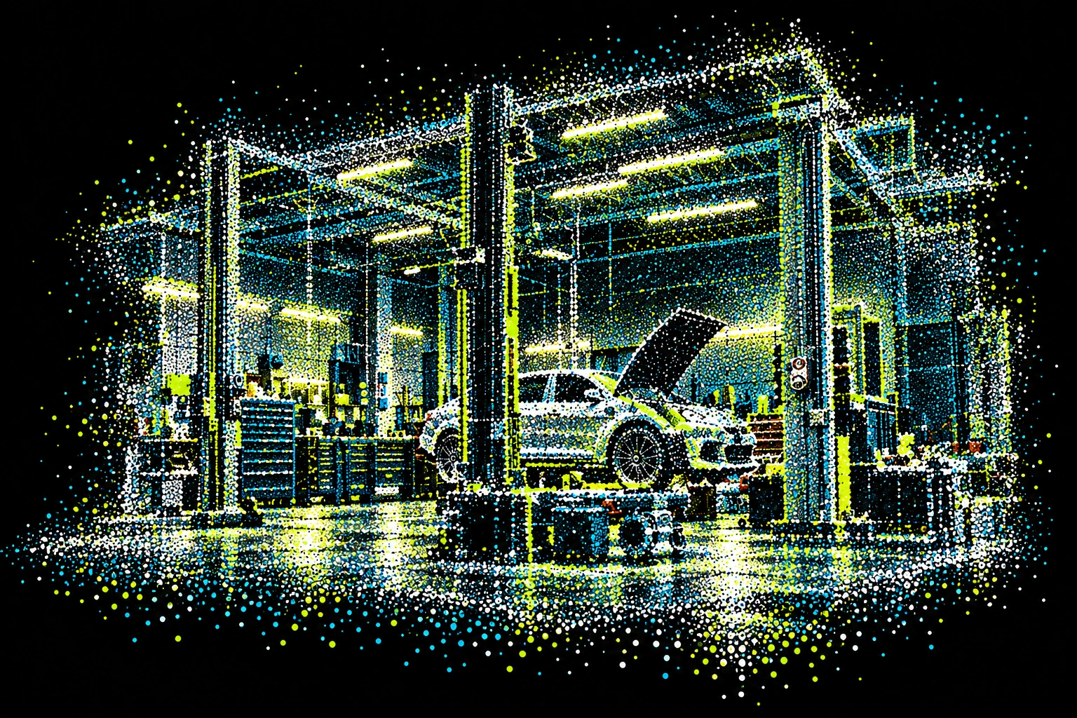 Illustration of a workshop represented as a spatial point cloud
