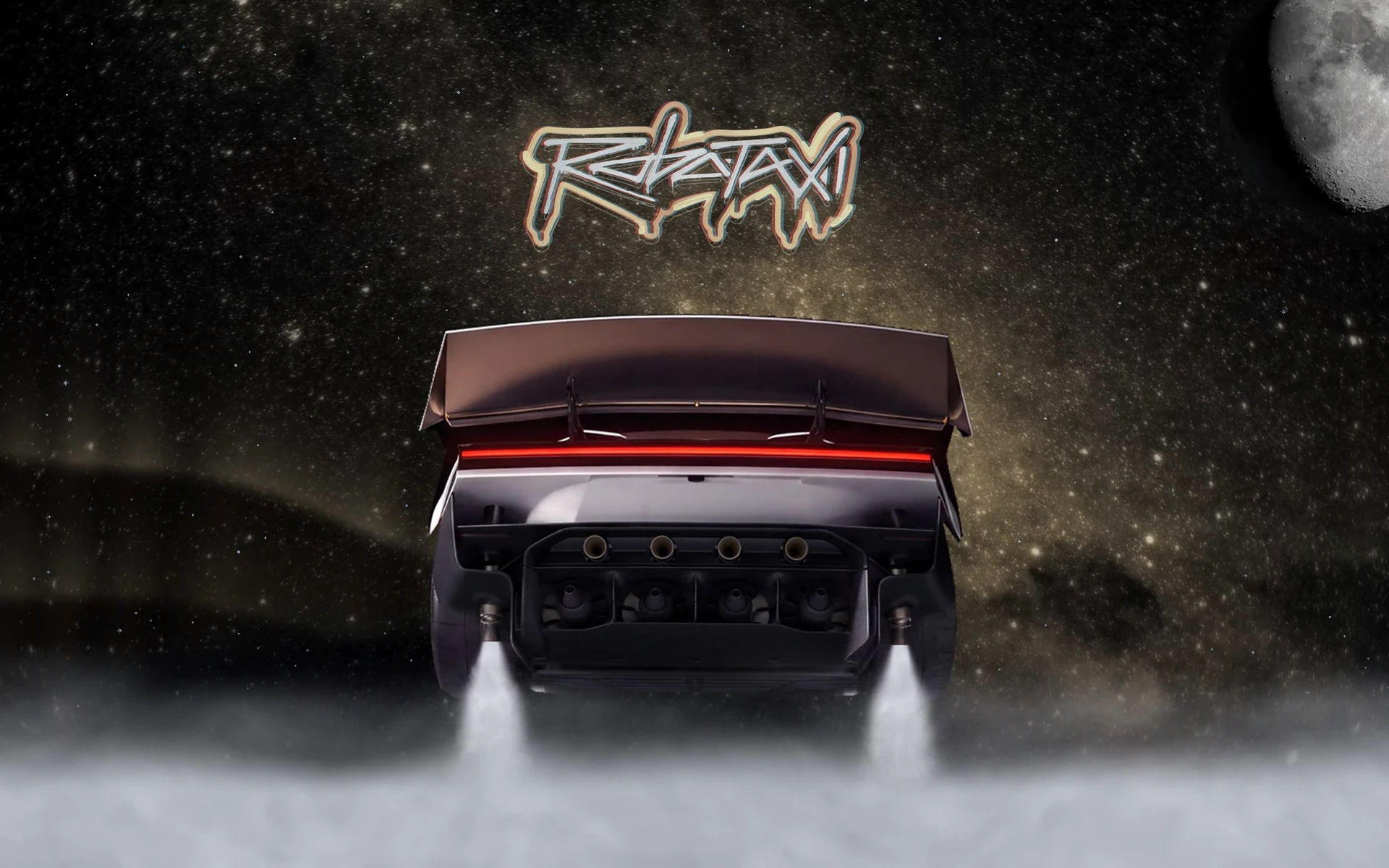 Robotaxi hovering over gold-lit steam